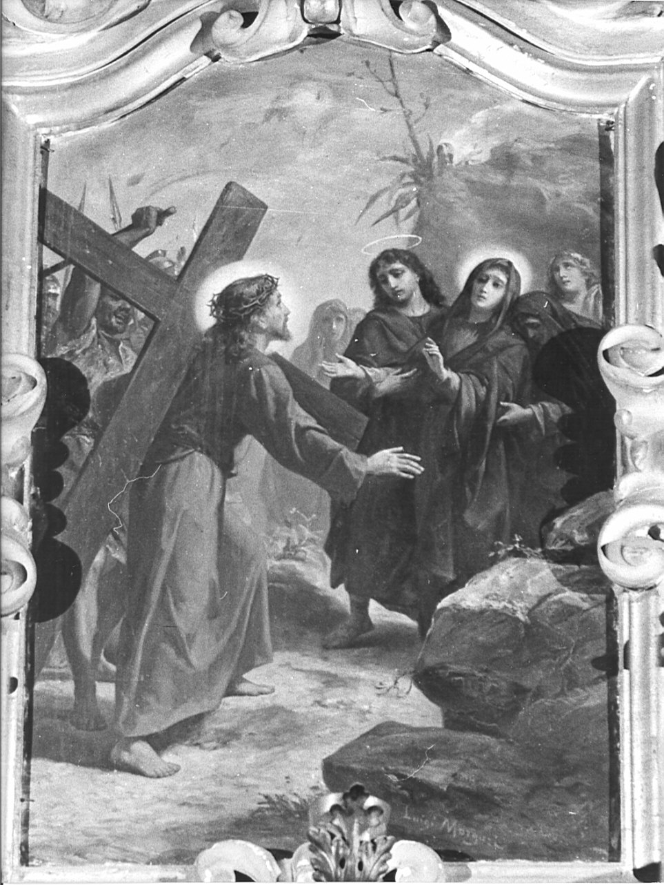 stazione IV: Gesù incontra la Madonna (dipinto, elemento d'insieme) di Morgari Luigi (attribuito) (inizio sec. XX)