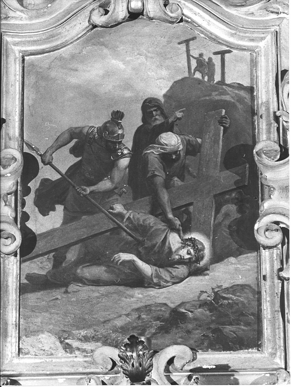 stazione VII: Gesù cade sotto la croce la seconda volta (dipinto, elemento d'insieme) di Morgari Luigi (attribuito) (inizio sec. XX)