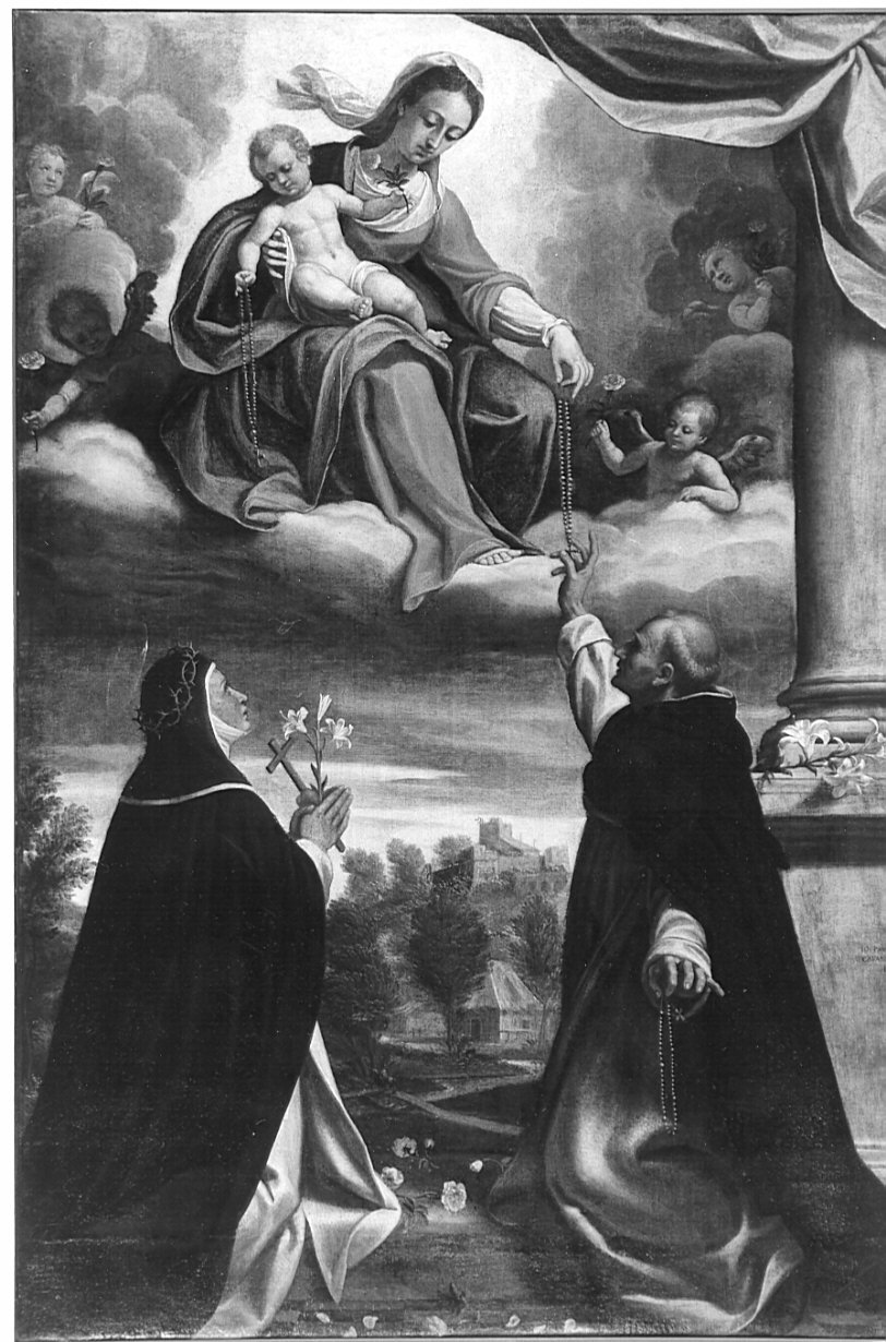 Madonna del Rosario con San Domenico e Santa Caterina da Siena (dipinto, opera isolata) di Cavagna Gian Paolo (seconda metà sec. XVI)