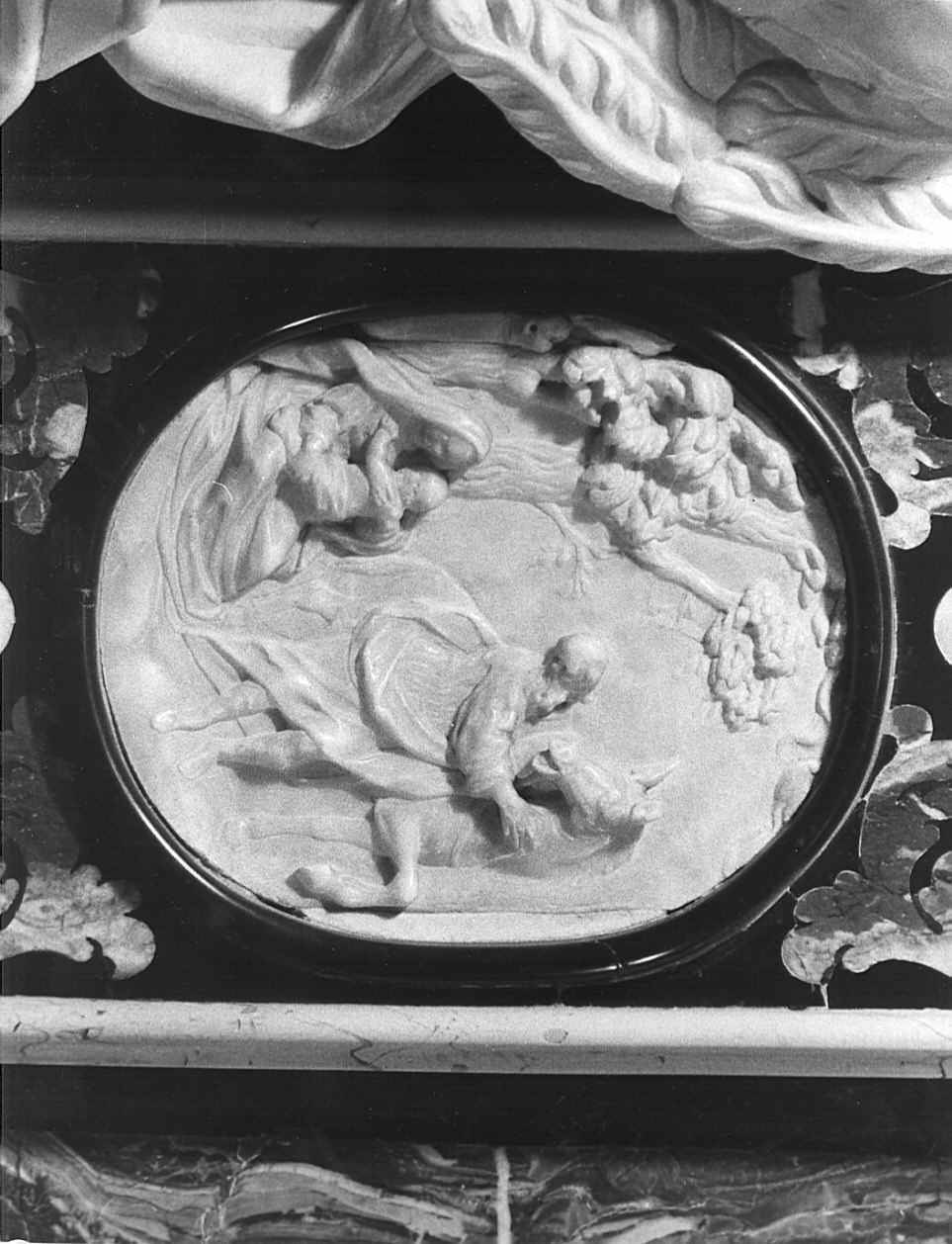 riposo nella fuga in Egitto (rilievo, elemento d'insieme) - bottega bergamasca (sec. XVIII)