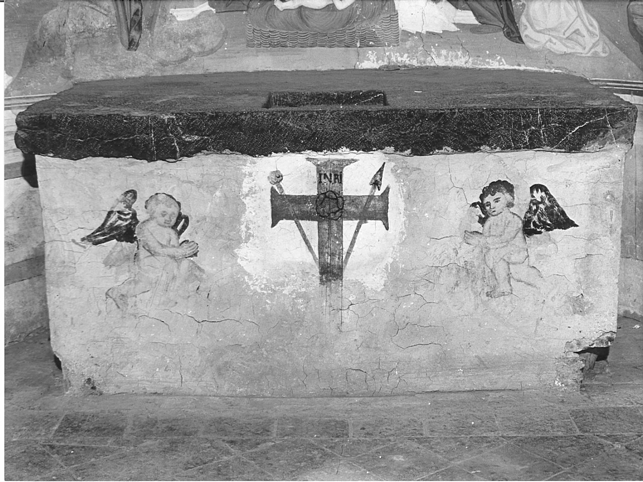 angeli adoranti la croce (altare, opera isolata) - ambito lombardo (sec. XV, sec. XVIII)
