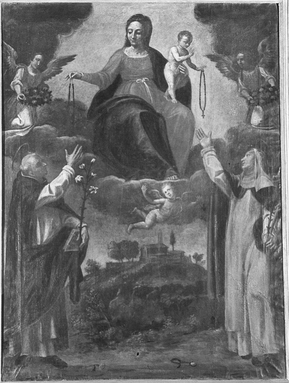 Madonna del Rosario con San Domenico e Santa Caterina da Siena (dipinto, opera isolata) - ambito lombardo (secc. XVI/ XVII)