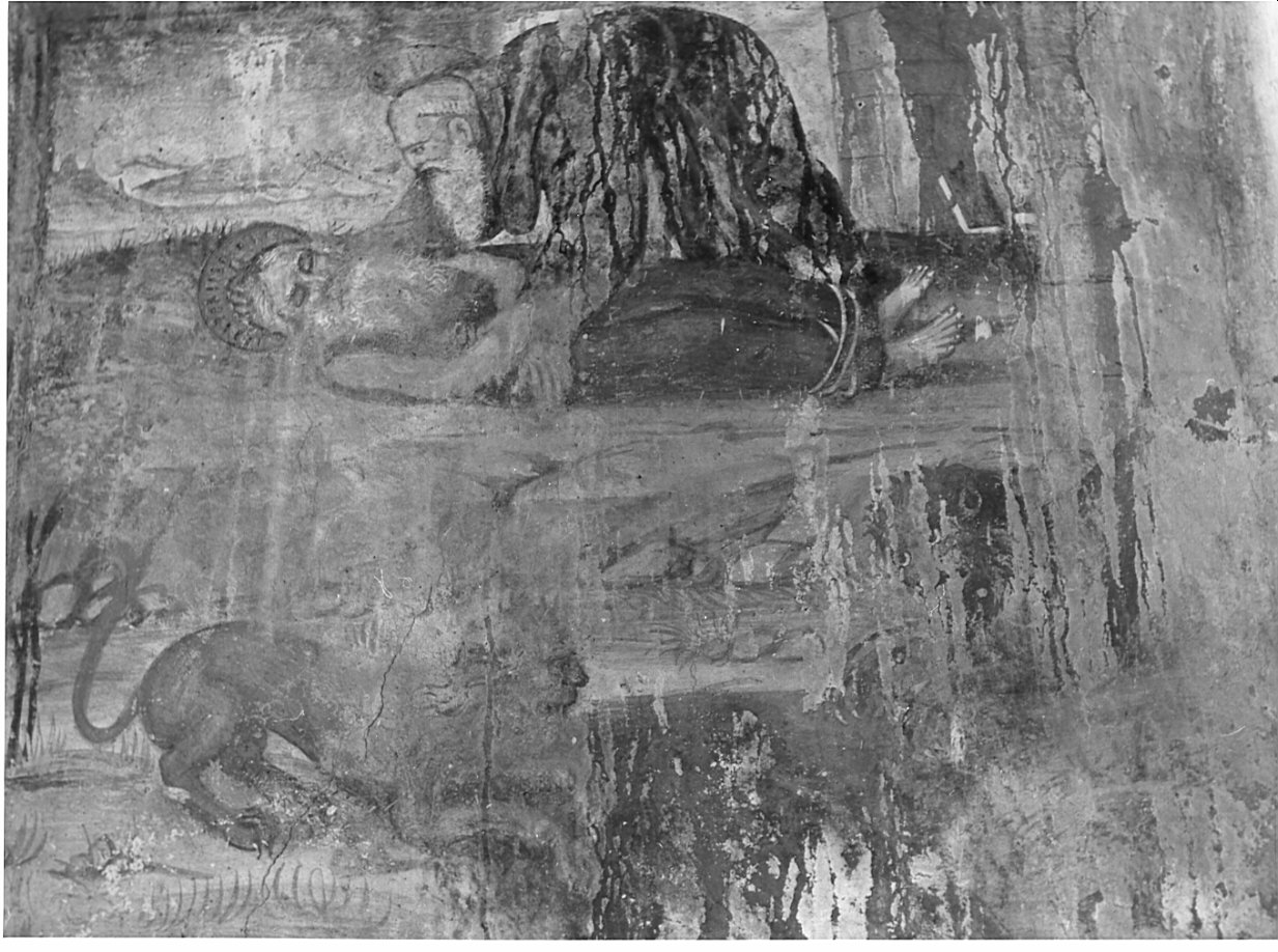 Sant'Antonio Abate seppellisce San Paolo Eremita aiutato da due leoni (dipinto, elemento d'insieme) di Boselli Antonio (e aiuti) (primo quarto sec. XVI)
