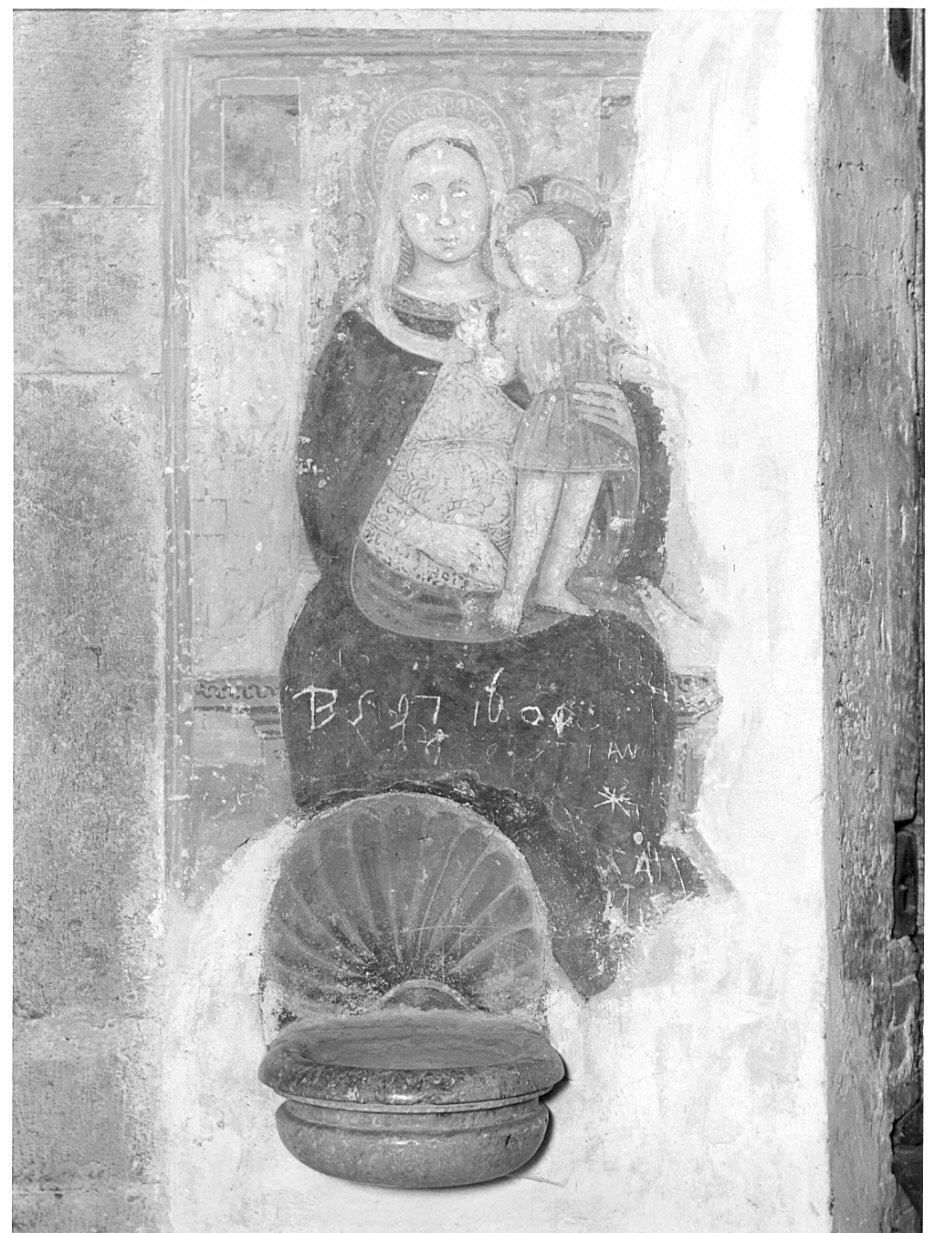 Madonna in trono con Bambino (dipinto, elemento d'insieme) di Boselli Antonio (cerchia) (secc. XV/ XVI)