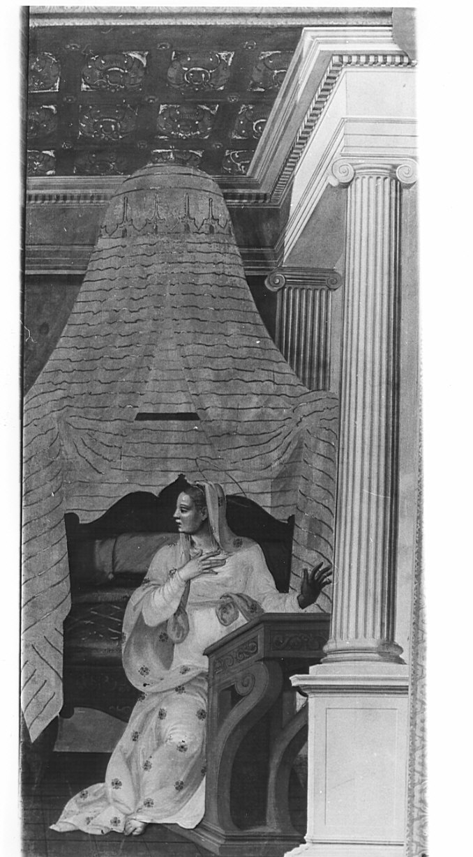 Madonna annunciata (dipinto, elemento d'insieme) di Bagnatori Pietro Maria detto Bagnadore (ultimo quarto sec. XVI)