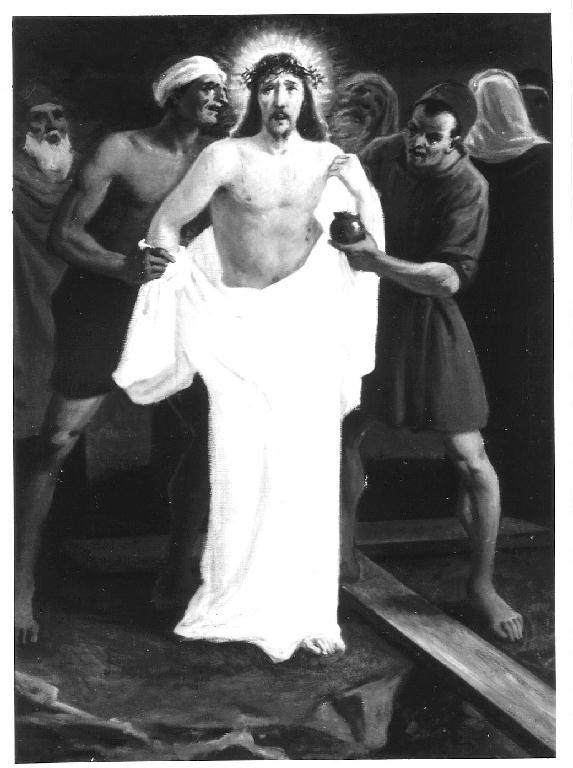 stazione X: Gesù spogliato e abbeverato di fiele (dipinto, elemento d'insieme) di Nembrini Emilio (sec. XX)