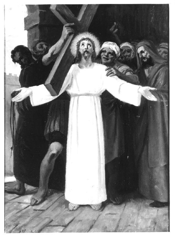stazione II: Gesù caricato della croce (dipinto, elemento d'insieme) di Nembrini Emilio (sec. XX)