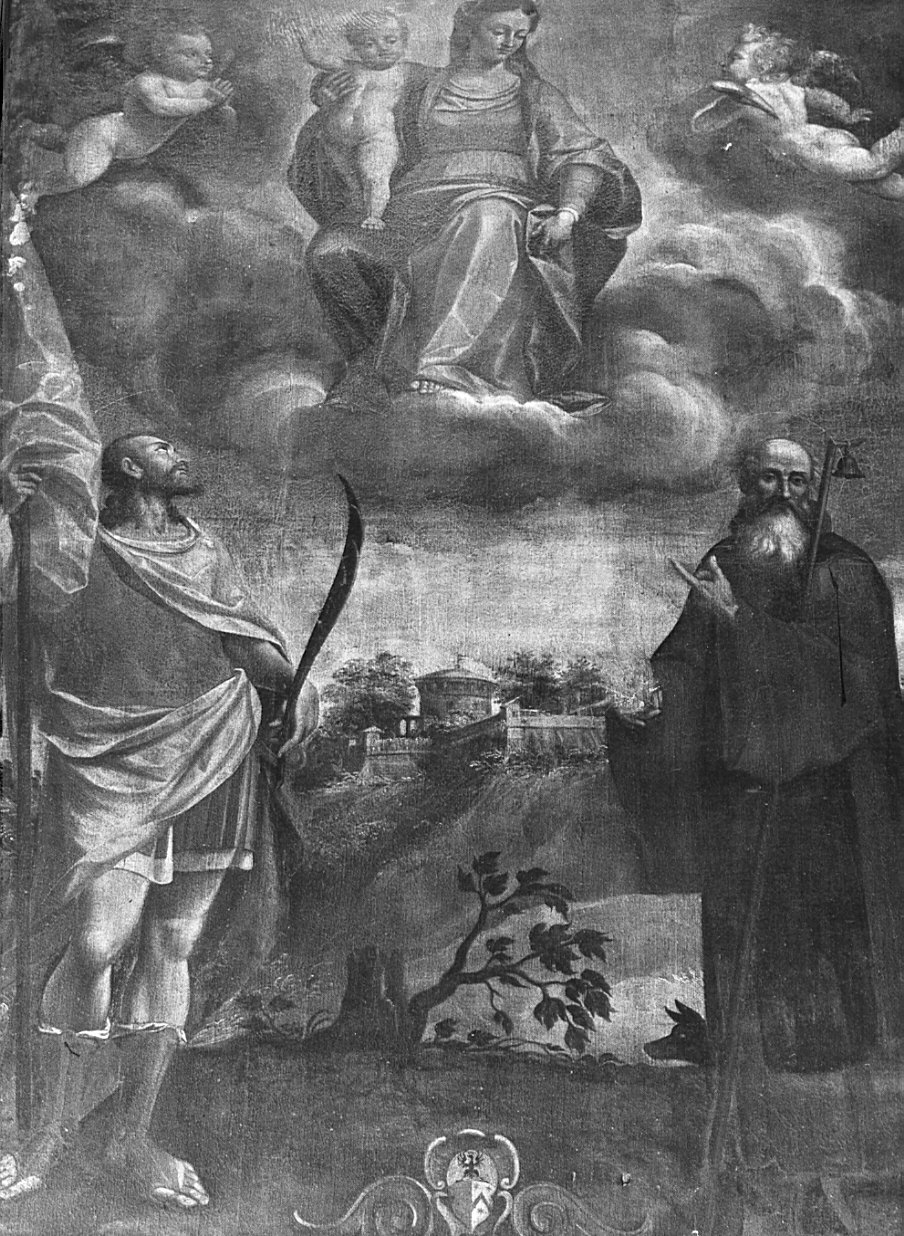 Madonna con Bambino tra angeli e Santi (dipinto) di Cavagna Gian Paolo (sec. XVII)