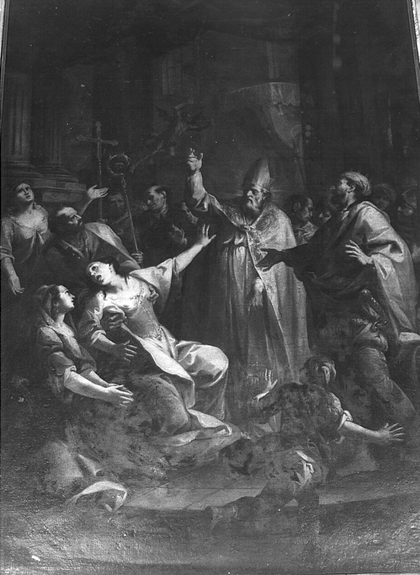 San Zenone libera un'indemoniata (dipinto, opera isolata) di Ferrari Federico (sec. XVIII)
