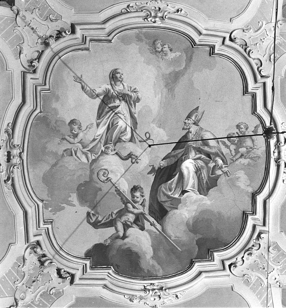 San Zenone dinnanzi alla Madonna/ Allegorie (dipinto, complesso decorativo) - ambito lombardo (seconda metà sec. XVIII)