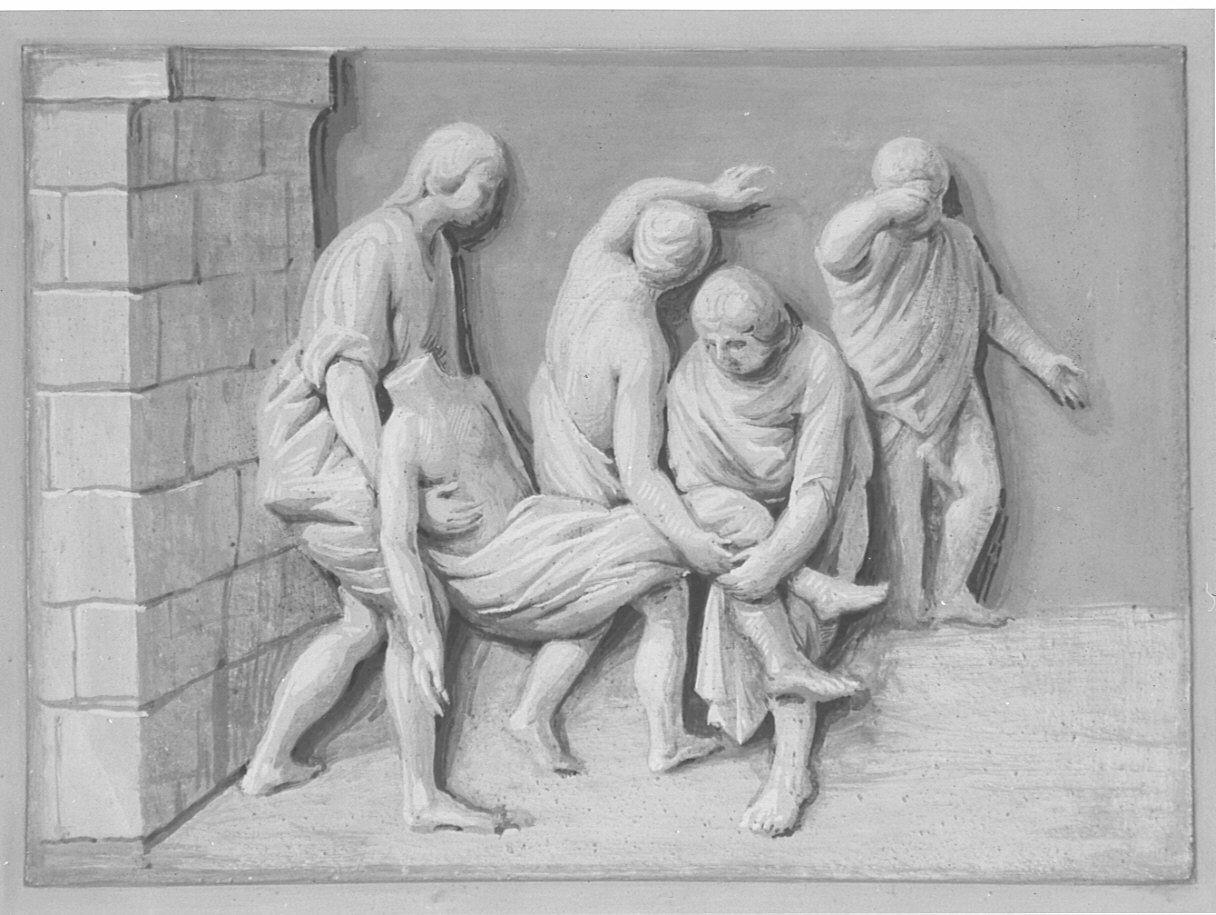 trasporto del corpo morto di San Giovanni Battista (dipinto, opera isolata) di Comerio Filippo (maniera) (inizio sec. XIX)