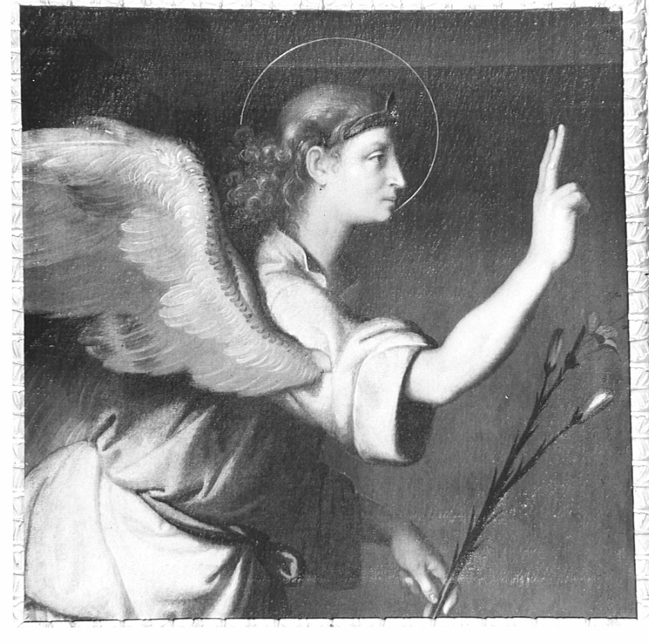angelo annunciante (dipinto, pendant) di Moroni Giovan Battista (terzo quarto sec. XVI)