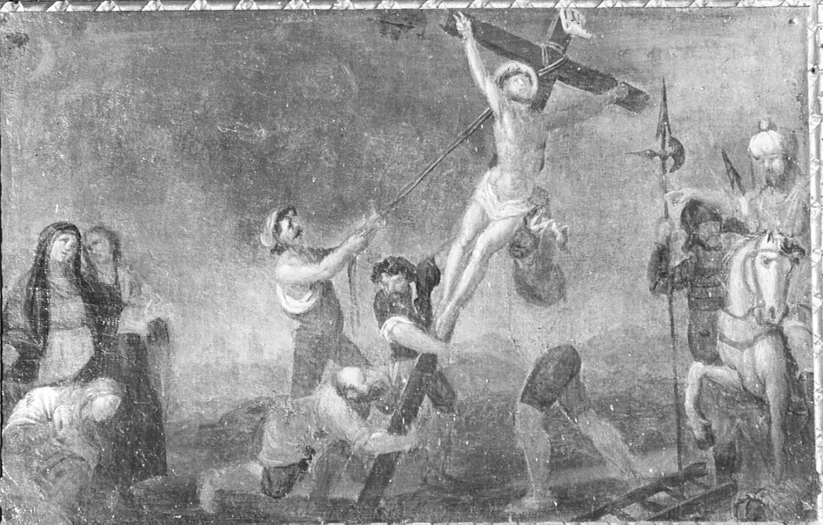 Cristo issato sulla croce (dipinto, elemento d'insieme) di Cavagna Gian Paolo (cerchia) (inizio sec. XVII)