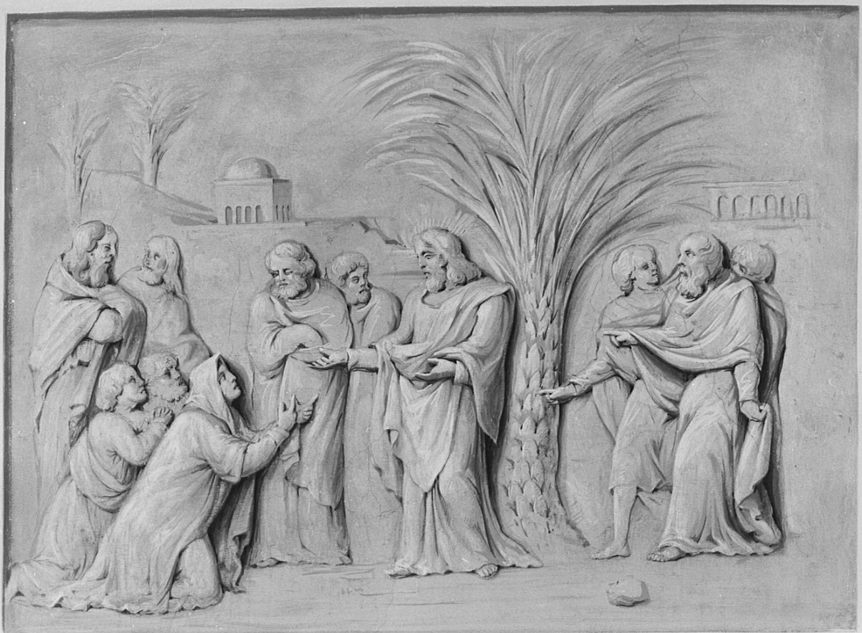 Marta incontra Cristo alle porte di Betania (dipinto, opera isolata) di Comerio Filippo (attribuito) (inizio sec. XIX)