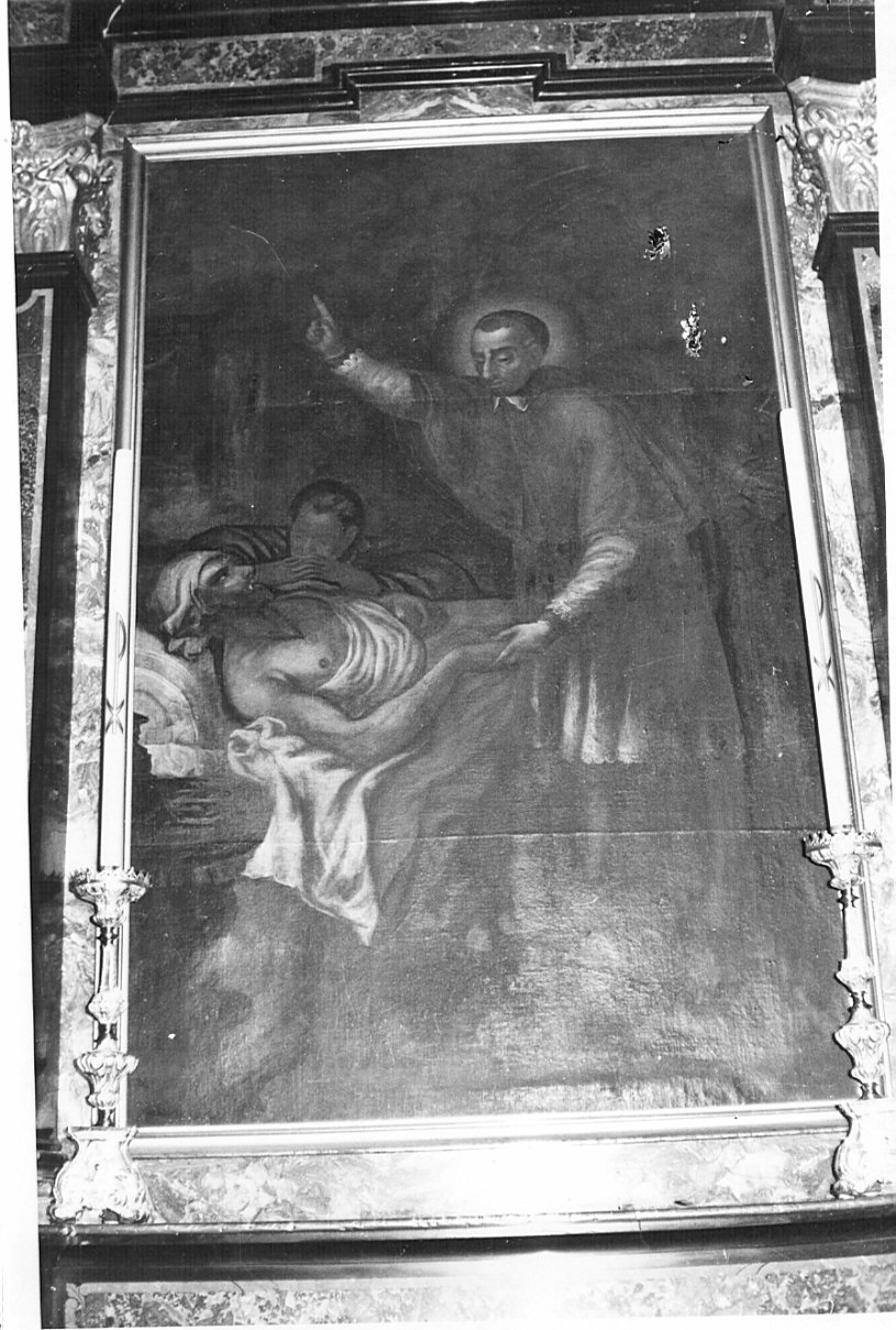 San Carlo Borromeo soccorre un appestato (dipinto, opera isolata) - ambito lombardo (metà sec. XVII)