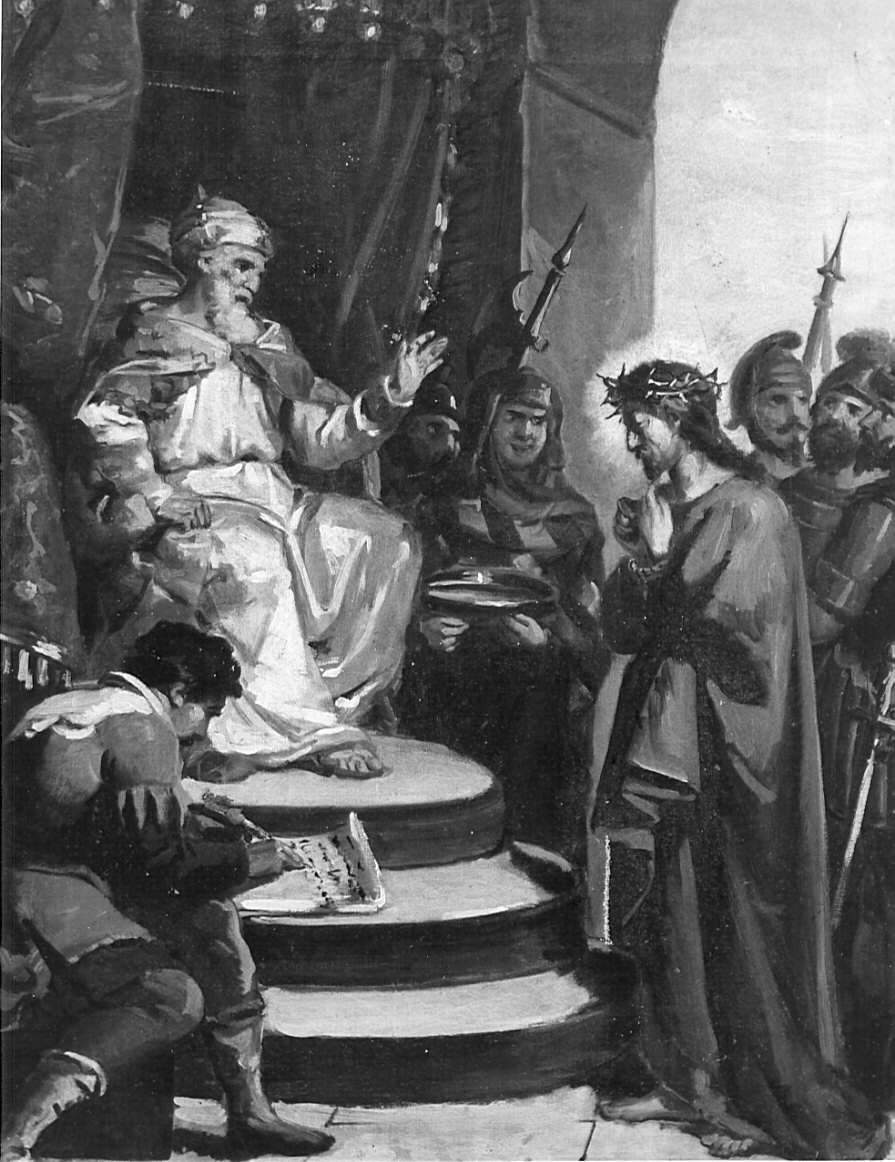 stazione I: Gesù condannato a morte (dipinto, elemento d'insieme) di Pezzotta Giovanni (sec. XIX)