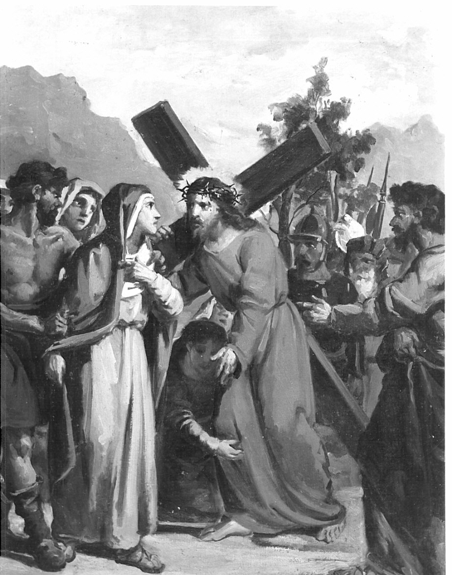 stazione IV: Gesù incontra la Madonna (dipinto, elemento d'insieme) di Pezzotta Giovanni (sec. XIX)