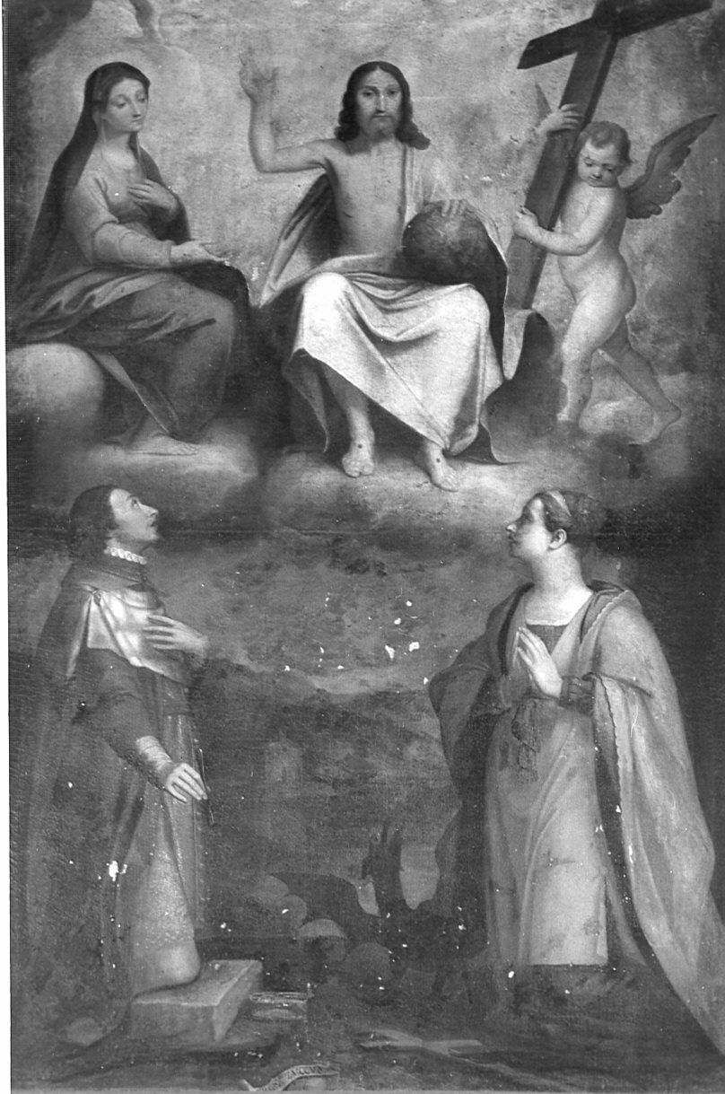 Cristo redentore con la Madonna, angeli e santi (dipinto, opera isolata) di Zucco Francesco (sec. XVI)