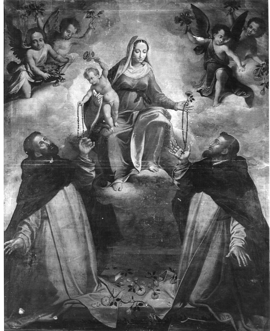 Madonna del Rosario con San Domenico San Pietro da Verona (dipinto, opera isolata) di Cavagna Gian Paolo (maniera) (prima metà sec. XVII)