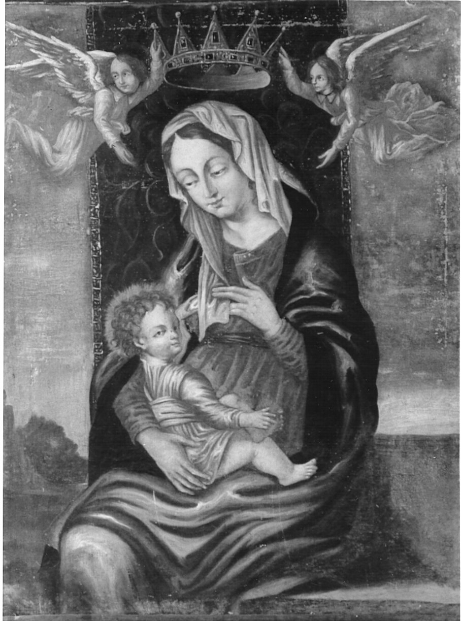 Madonna con Bambino in trono (dipinto, opera isolata) - ambito lombardo (secc. XVI/ XVII)