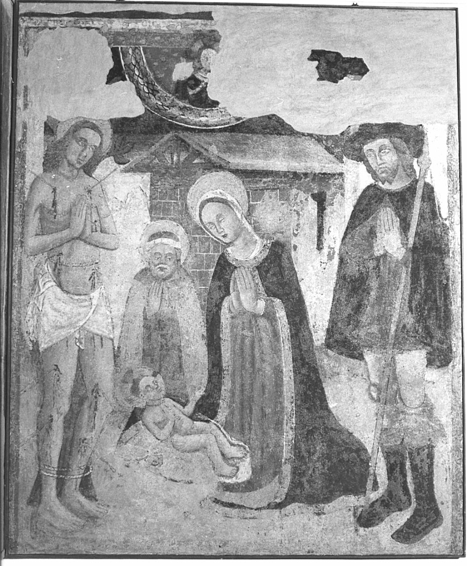 natività di Gesù con i San Rocco e San Sebastiano (dipinto, opera isolata) - ambito bergamasco (fine sec. XV)