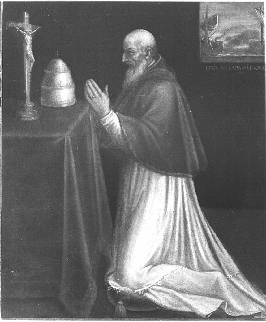 Papa Pio V in preghiera (dipinto, opera isolata) - ambito bergamasco (sec. XVII)