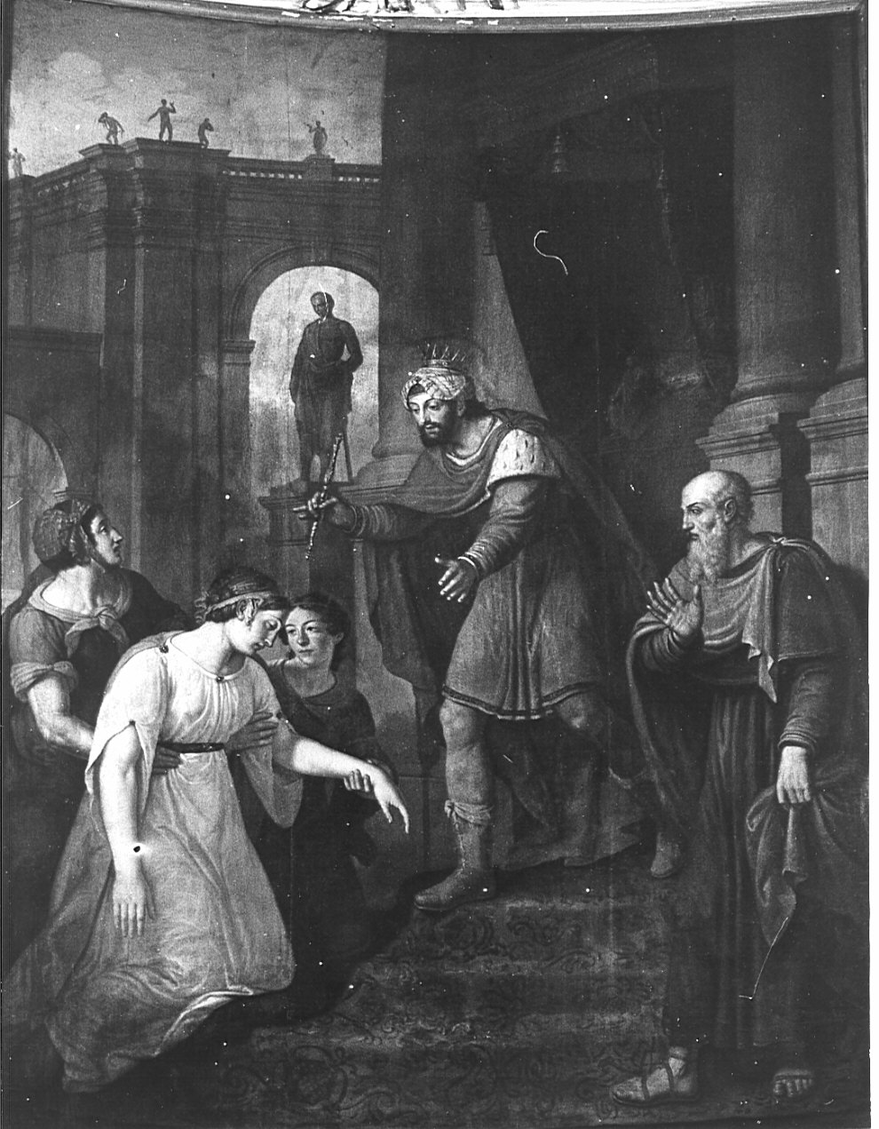 Ester sviene dinanzi ad Assuero (dipinto, opera isolata) di Brighenti Giovanni Battista (attribuito) (prima metà sec. XIX, sec. XIX)