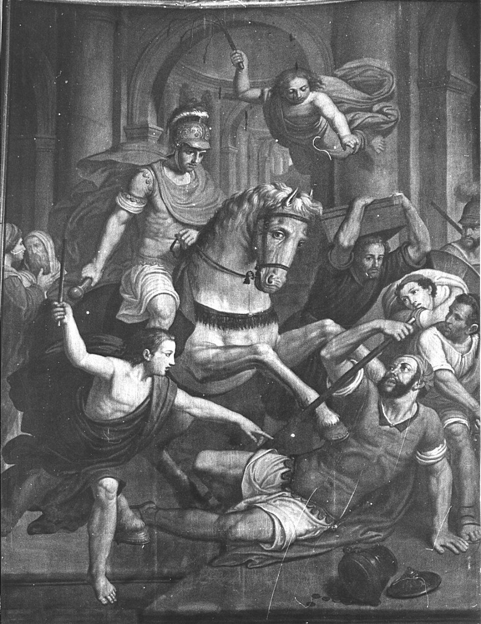 cacciata di Eliodoro dal tempio (dipinto, opera isolata) di Brighenti Giovanni Battista (attribuito) (prima metà sec. XIX, sec. XIX)