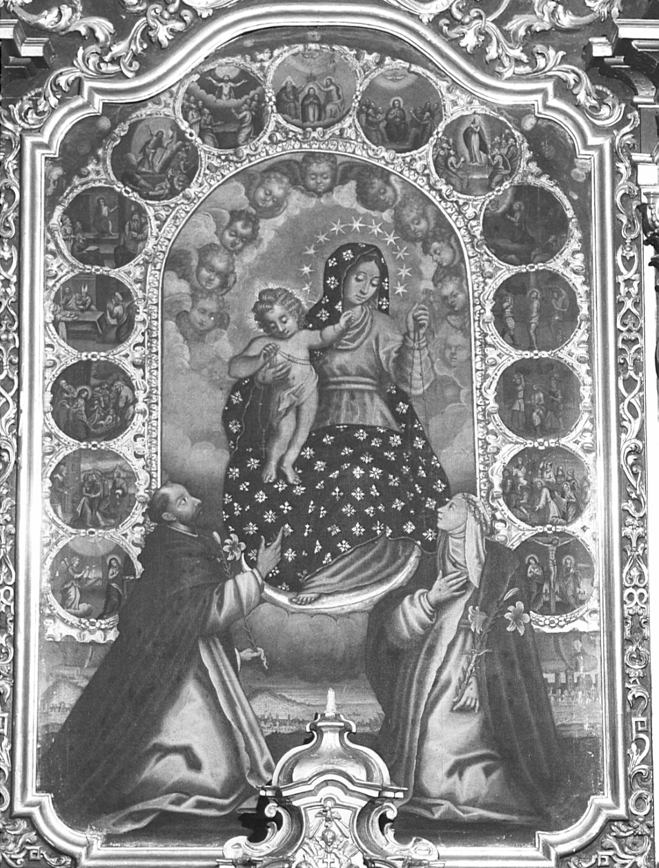 Madonna del Rosario con Santi domenicani e misteri del rosario (dipinto, opera isolata) - ambito veneto (fine/inizio secc. XVII/ XVIII)