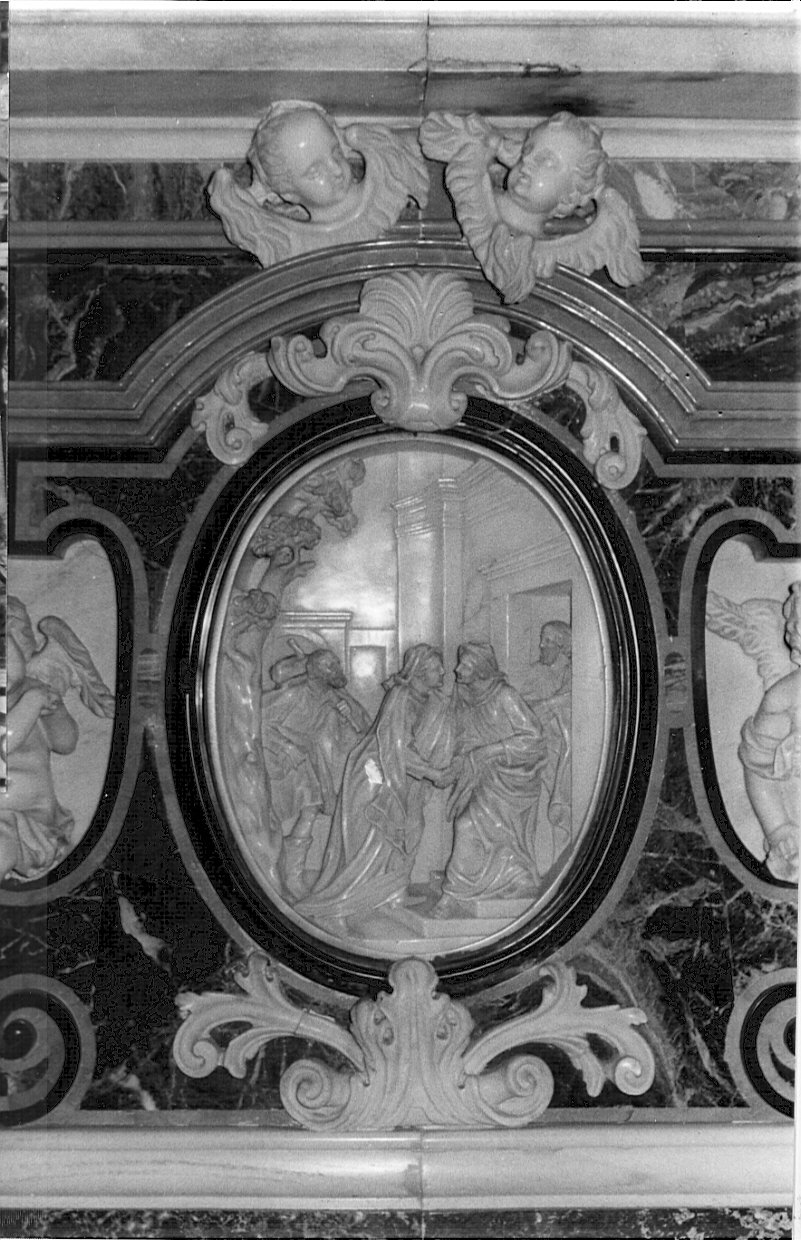 visitazione (rilievo, elemento d'insieme) - bottega bergamasca (prima metà sec. XVIII)
