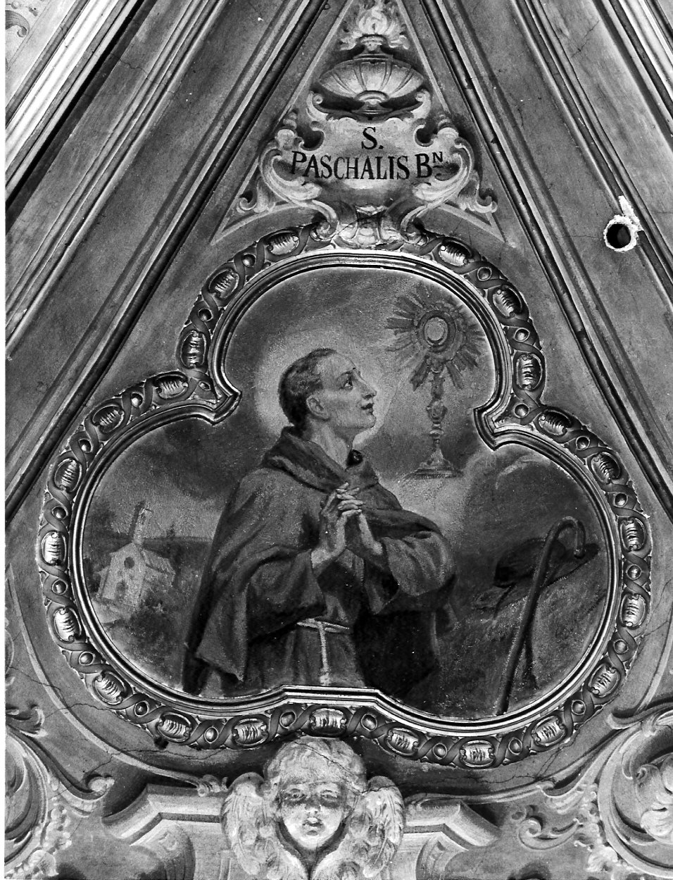 San Pasquale Baylon (dipinto, elemento d'insieme) di Morgari Luigi (attribuito), Secchi Aristide (attribuito) (sec. XX)