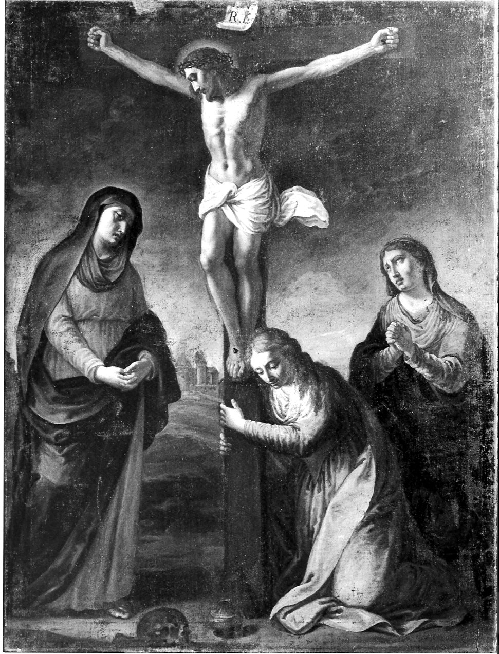 crocifissione di Cristo con la Madonna e Santa Maria Maddalena (dipinto, opera isolata) di Peverada Gaetano (attribuito) (secc. XVIII/ XIX)