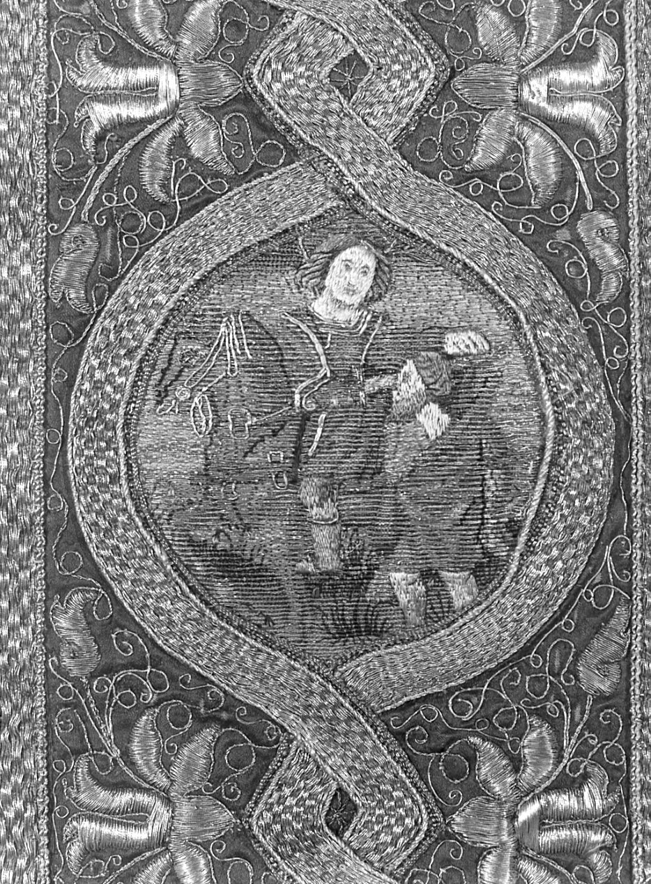 San Martino dona parte del mantello al povero (decorazione a ricamo, elemento d'insieme) - manifattura italiana (sec. XVI, sec. XIX)