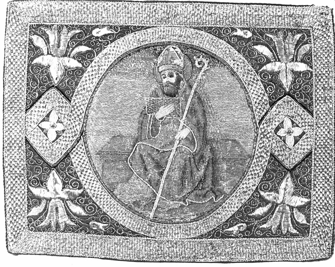 Sant'Agostino (decorazione a ricamo, elemento d'insieme) - manifattura italiana (sec. XVI, sec. XIX)