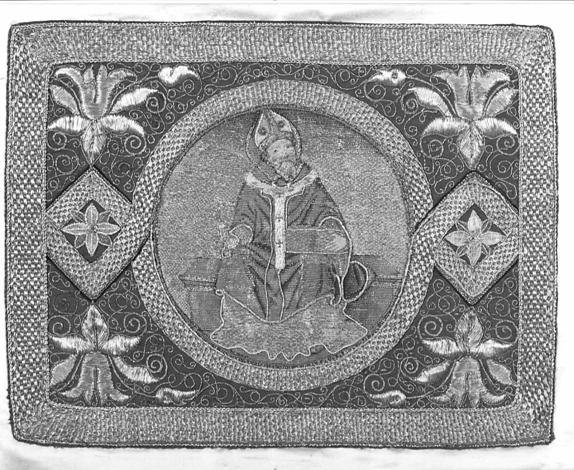 Sant'Ambrogio (decorazione a ricamo, elemento d'insieme) - manifattura italiana (sec. XVI, sec. XIX)