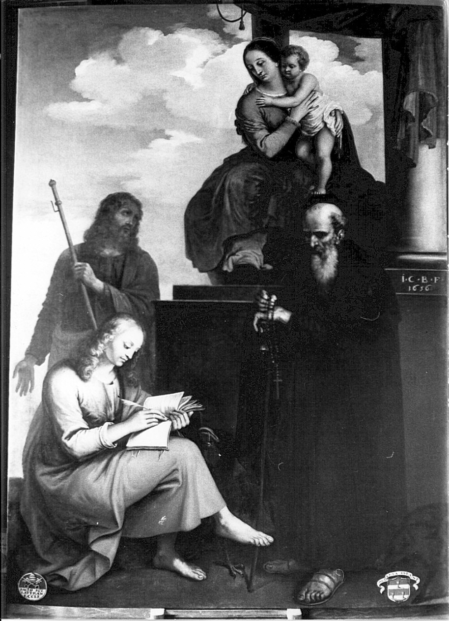 Madonna con Bambino e Santi (dipinto, opera isolata) di Courtois Jacques detto Borgognone (attribuito) (sec. XVII)