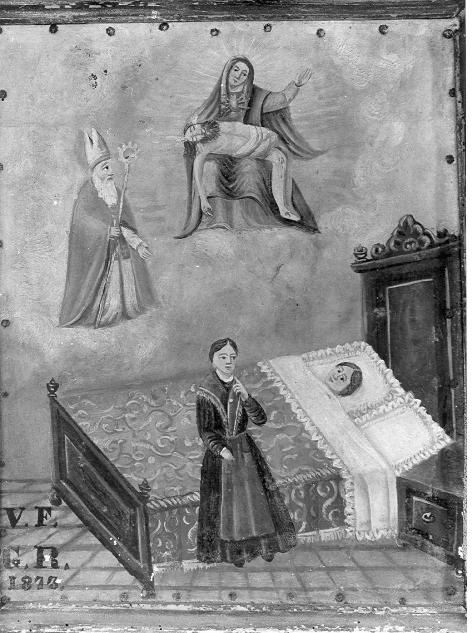 San Patrizio intercede presso la Madonna addolorata per un malato (ex voto, opera isolata) - ambito lombardo (sec. XIX)
