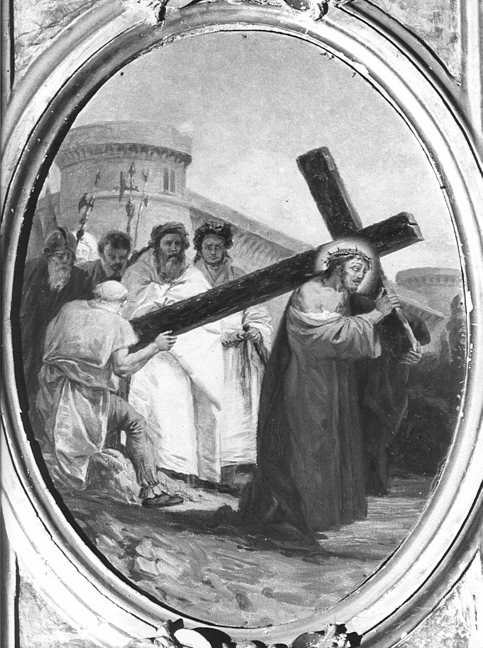 stazione V: Gesù aiutato da Simone il Cireneo a portare la croce (Via Crucis, elemento d'insieme) - ambito lombardo (sec. XX)