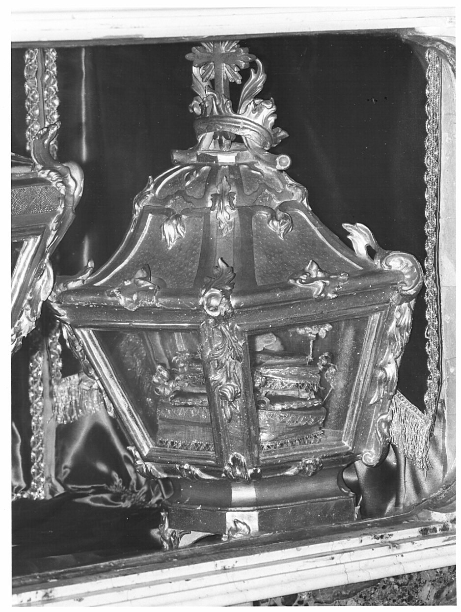 reliquiario a teca - a urna, coppia - bottega bergamasca (sec. XVIII)