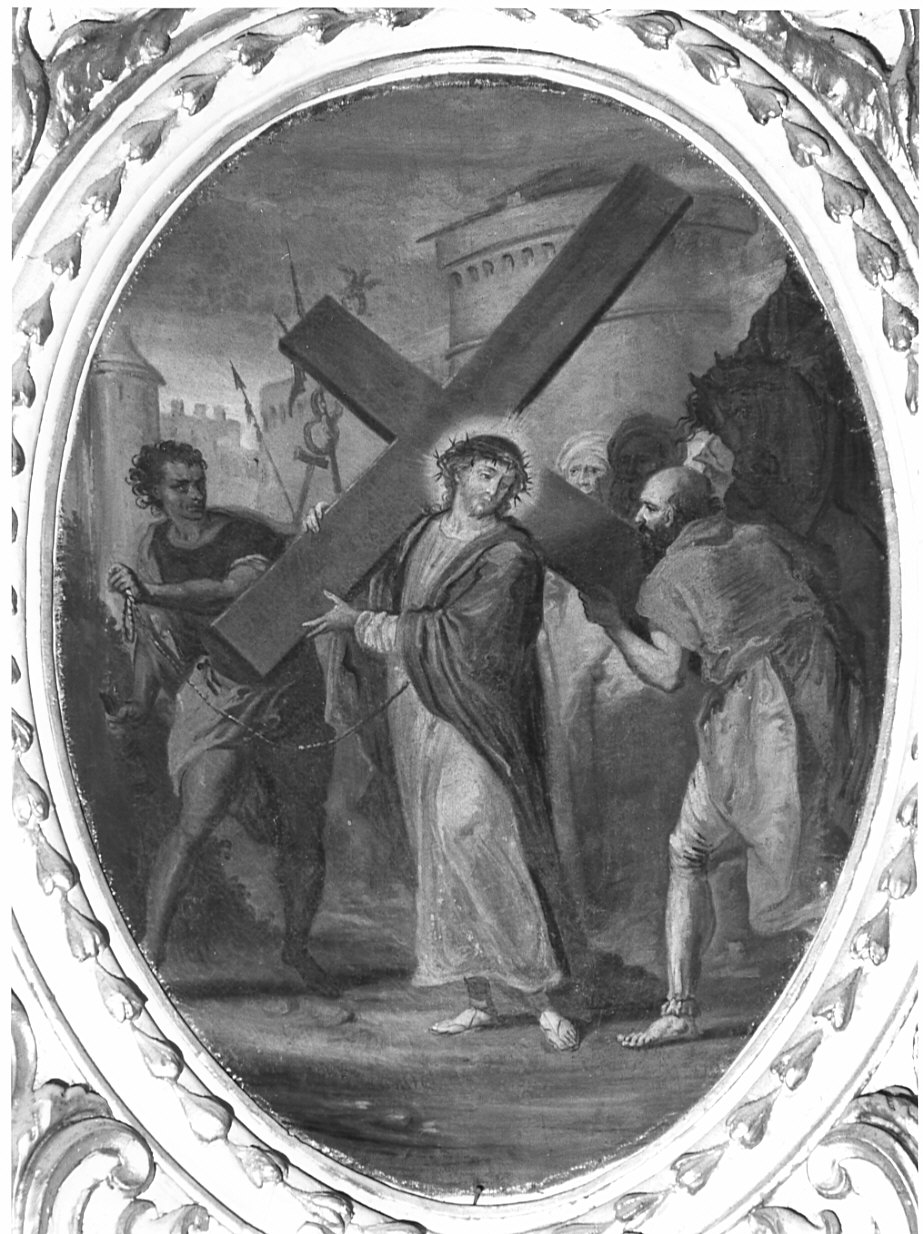 stazione V: Gesù aiutato da Simone il Cireneo a portare la croce (Via Crucis, opera isolata) di Zeni Domenico (fine/inizio secc. XVIII/ XIX)