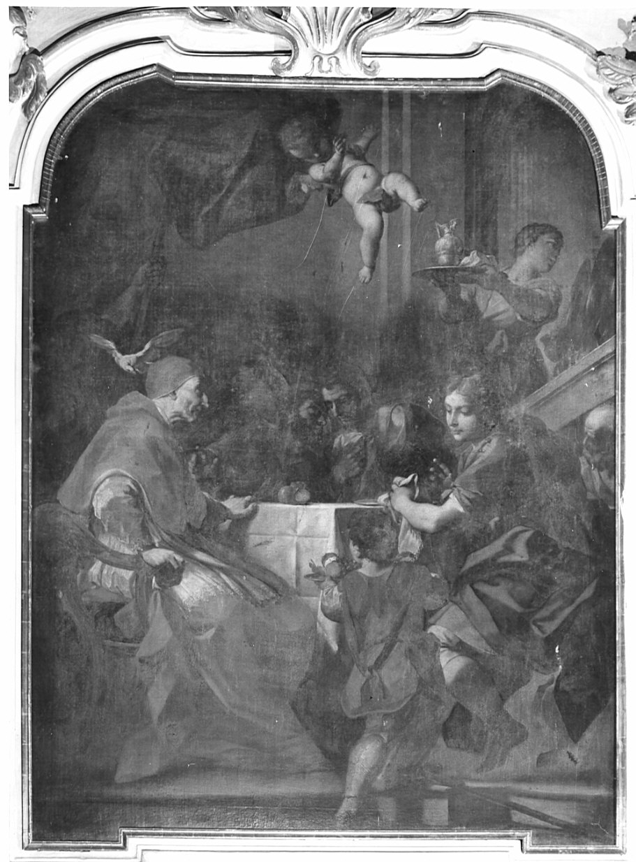 San Gregorio riceve Cristo presentatosi sotto veste di pellegrino (dipinto, opera isolata) di Balestra Antonio (sec. XVIII)