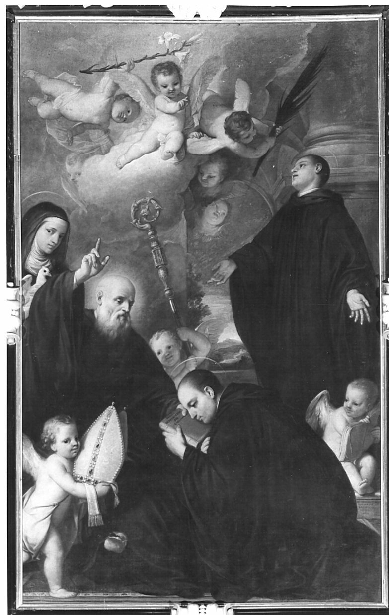 San Benedetto consegna a San Mauro la regola benedettina (pala d'altare, opera isolata) di Lazzarini Gregorio (sec. XVII)