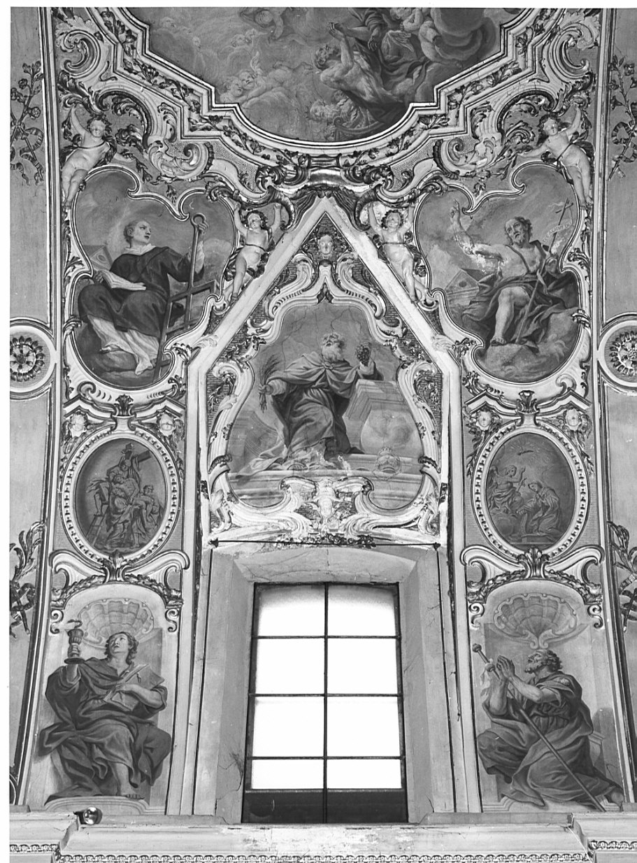 Figura allegorica e santi (dipinto, elemento d'insieme) di Quaglio Giulio (sec. XVIII)