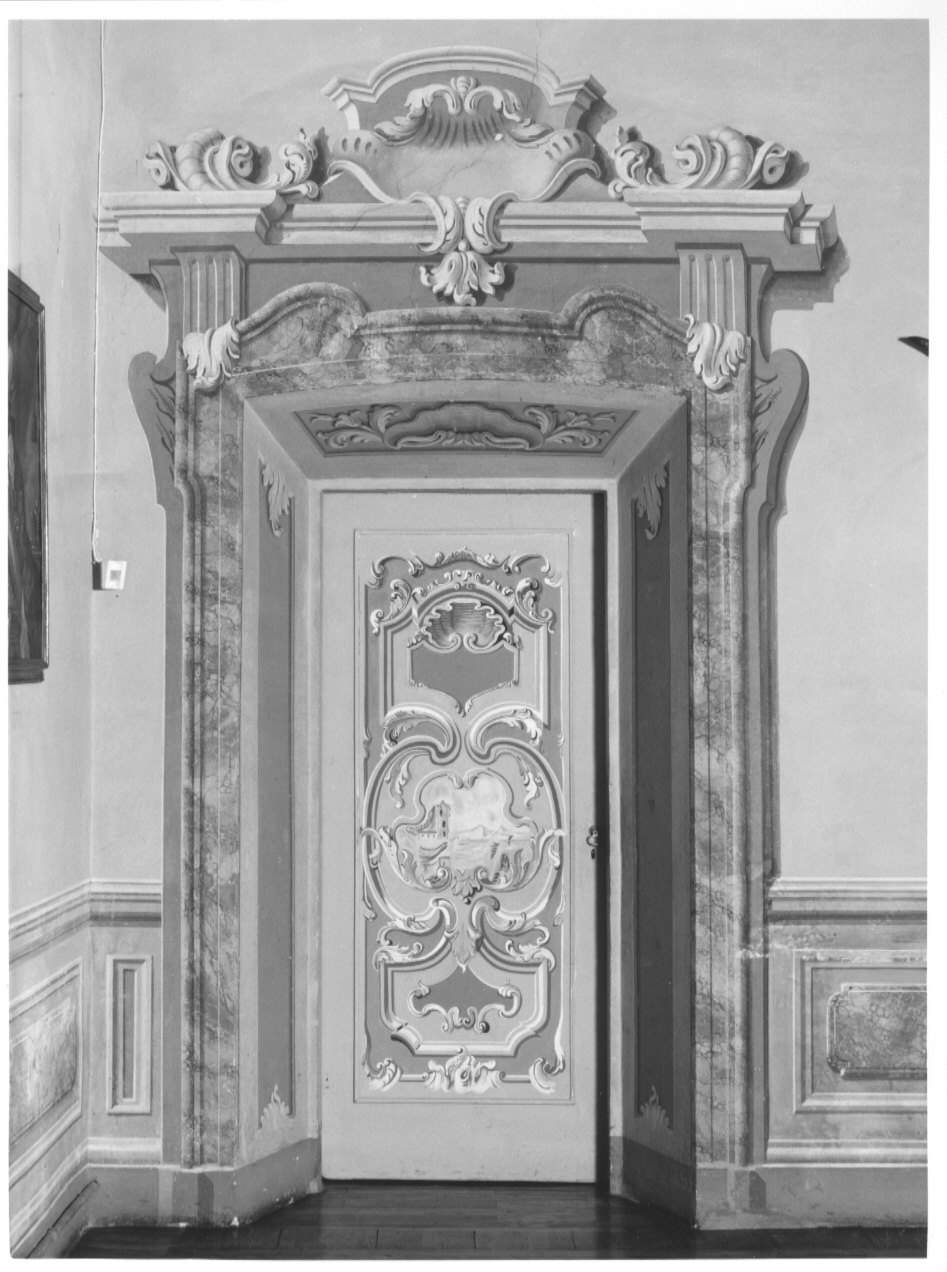 motivi decorativi a volute, ornati vegetali e paesaggi, motivi decorativi a volute, ornati vegetali e paesaggi (porta, serie) di Majnoni d'Intimiano Achille (attribuito) - ambito lombardo (fine sec. XIX)