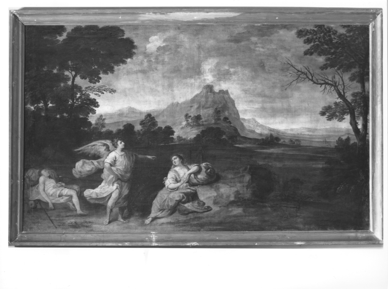 Agar e Ismaele nel deserto confortati dall'angelo, agar e Ismaele nel deserto confortati dall'angelo (dipinto, opera isolata) - ambito Italia settentrionale (sec. XVIII)