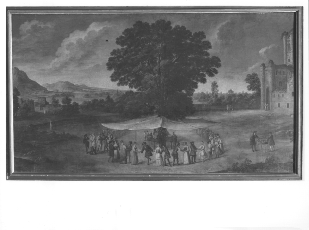 Festa in campagna con ballo sotto la tenda, Festa in campagna (dipinto, opera isolata) di Battaglioli Francesco (attribuito) (sec. XVIII)
