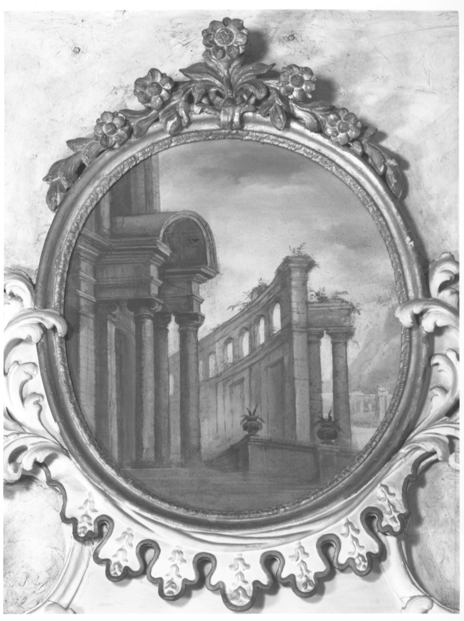paesaggio con rovine, paesaggio con rovine (sovrapporta, serie) - ambito lombardo (prima metà sec. XVIII)