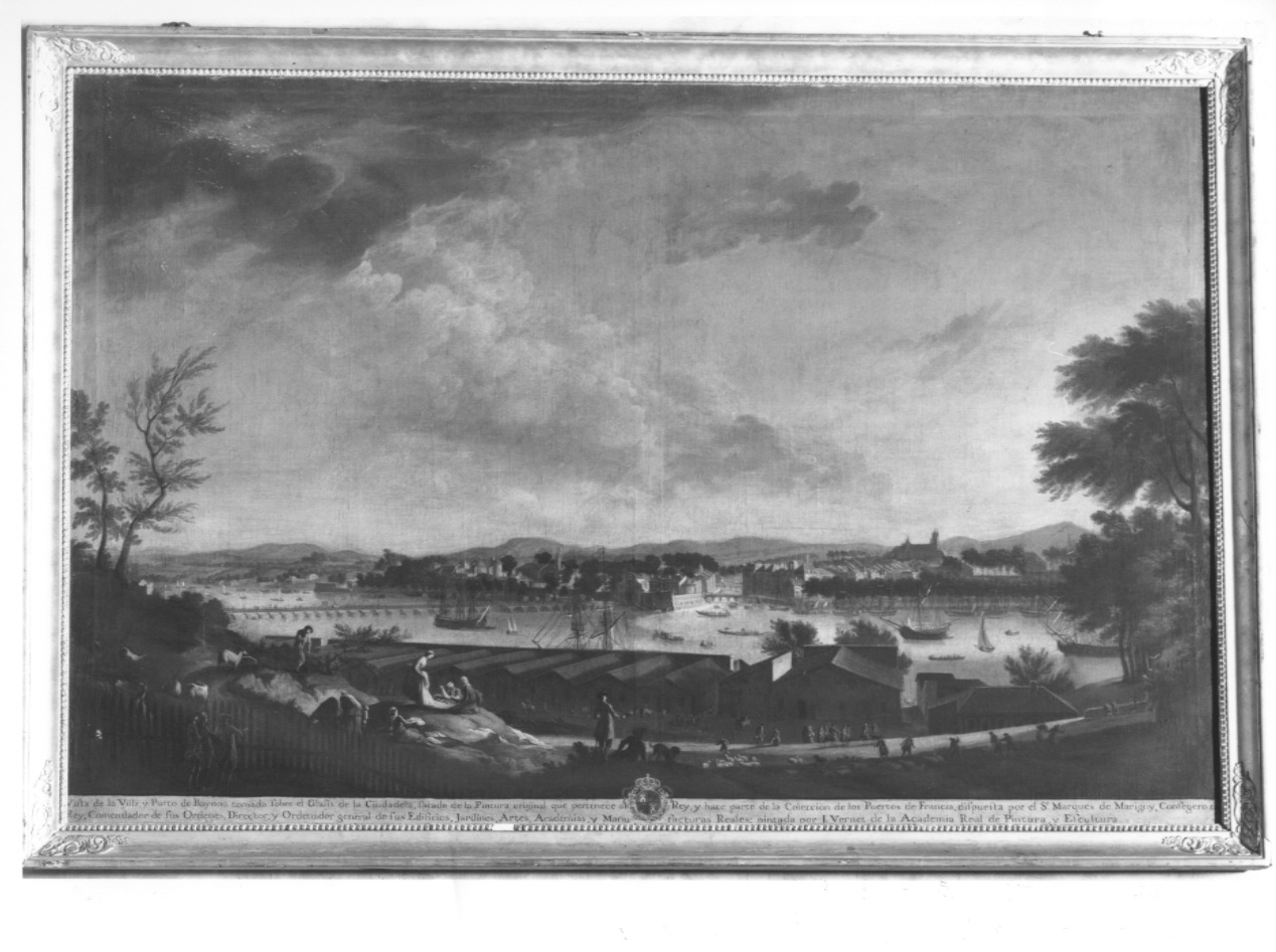 veduta del porto di Bayonne, veduta del porto di Bayonne (dipinto, opera isolata) - ambito spagnolo (sec. XIX)