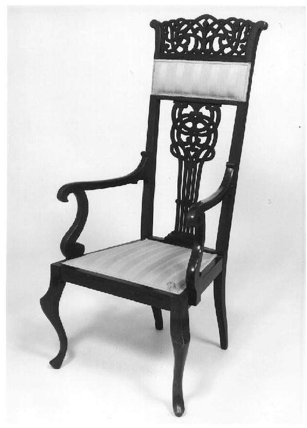 sedia - a braccioli, elemento d'insieme - ambito inglese (?) (fine/inizio secc. XIX/ XX)