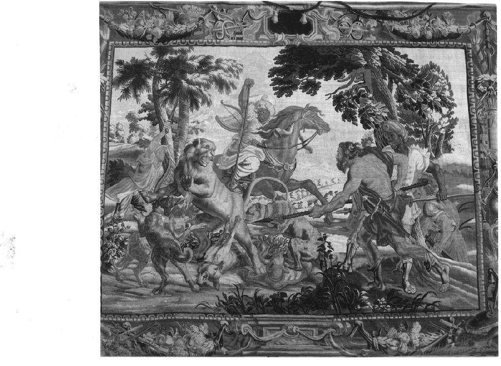 caccia al leone (arazzo, opera isolata) - manifattura di Anversa (sec. XVIII)